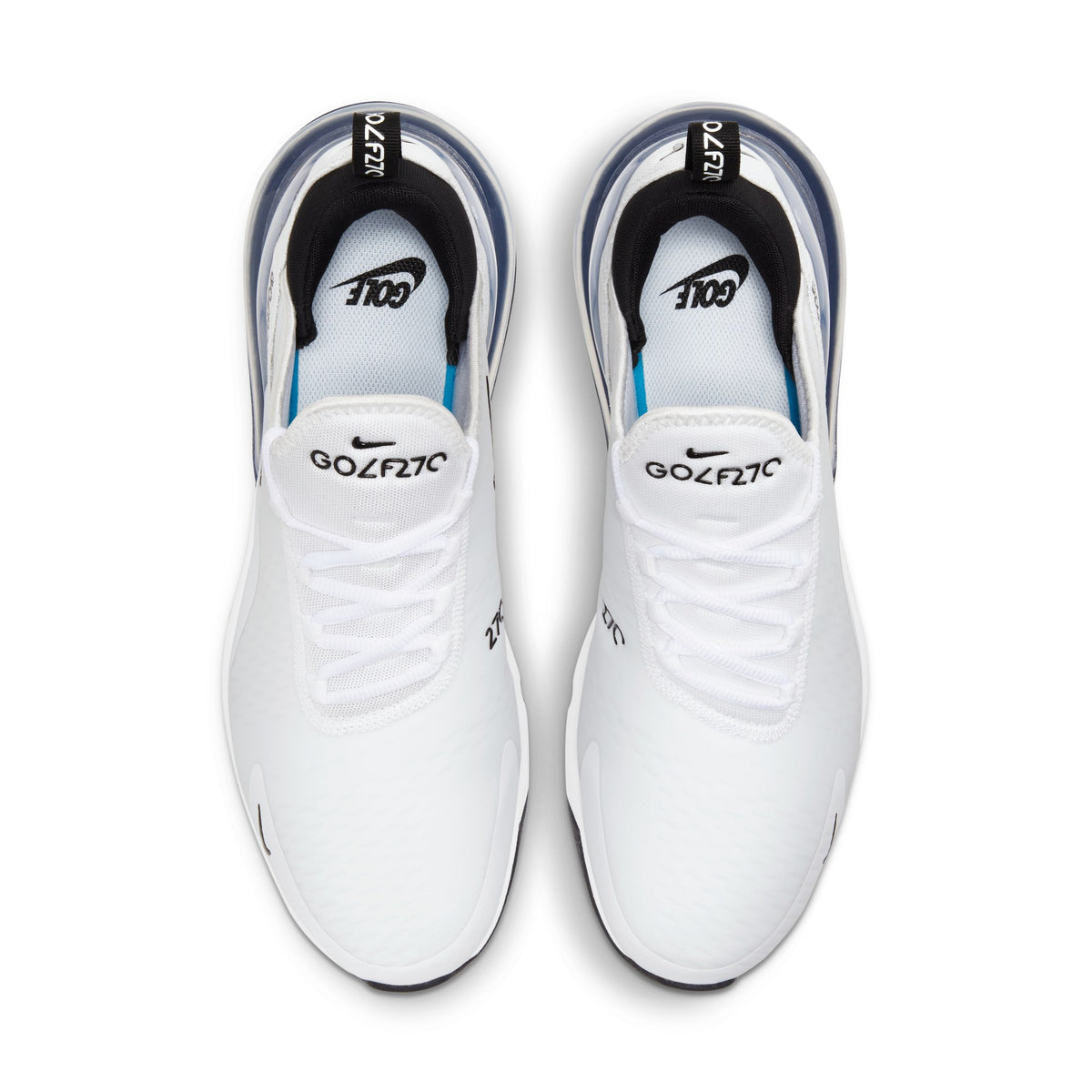 Nike Air Max 270 G golf shoe in White/Pure Platinum/Black, top view of the pair
