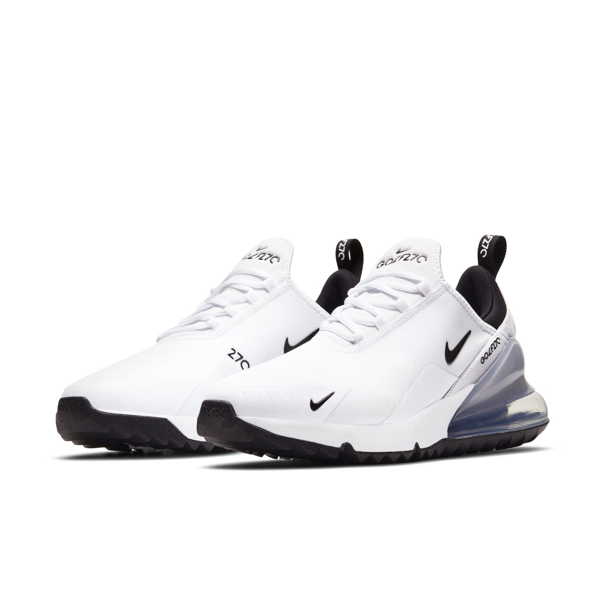 Nike Air Max 270 G golf shoe in White/Pure Platinum/Black, pair, front angle