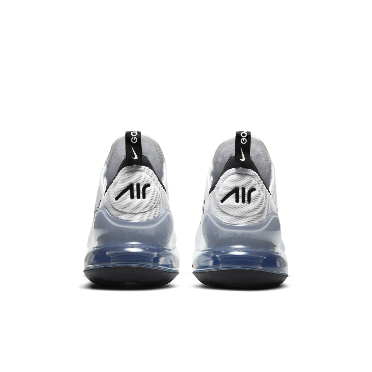 Nike Air Max 270 G golf shoe in White/Pure Platinum/Black, heel view of the pair